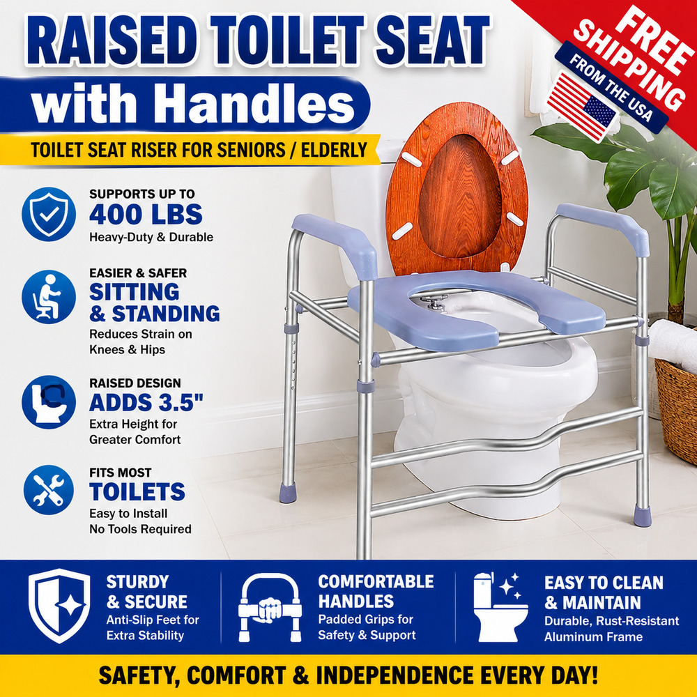 Raised Toilet Seat with Handles 400lbs, Toilet Seat Riser for Seniors/ Elderly